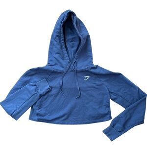 Gymshark Women's Hoodie Sweatshirt Size Medium Cropped Navy Cotton Blend Workout